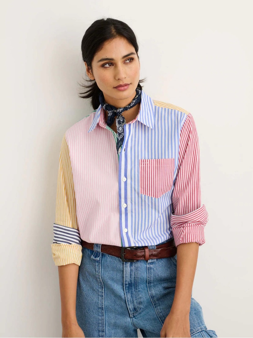 Alex Mill Multi-Stripe Button-Down Wyatt Shirt in Pink, Blue, Yellow, Red, Green